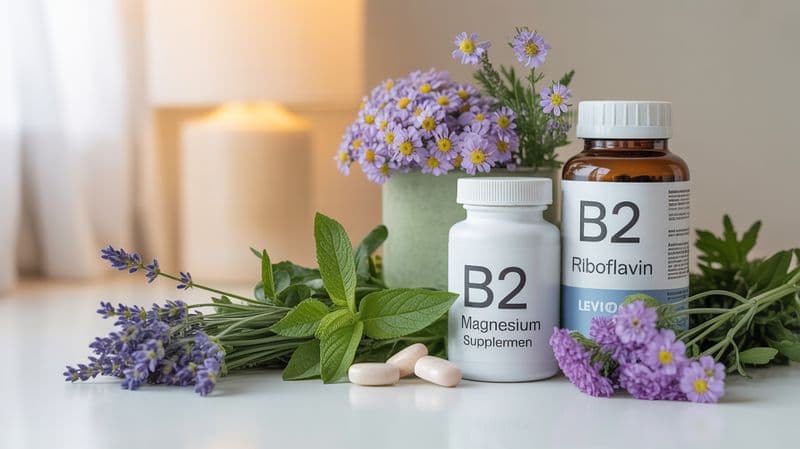 Natural migraine remedies including feverfew, magnesium, and B2 vitamins